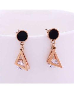 Triangles and Rhinestone Combo Short Fashion Stainless Steel Stud Earrings