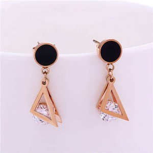 Triangles and Rhinestone Combo Short Fashion Stainless Steel Stud Earrings