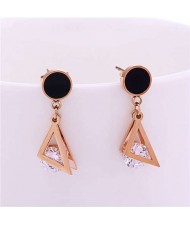 Triangles and Rhinestone Combo Short Fashion Stainless Steel Stud Earrings
