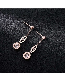 Roman Numerals Engraved High Fashion Dangling Rhinestone Stainless Steel Women Earrings