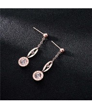 Roman Numerals Engraved High Fashion Dangling Rhinestone Stainless Steel Women Earrings