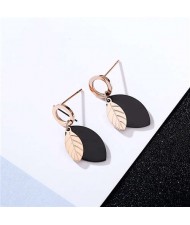Short Contrast Colors Leaves Design Stainless Steel Earrings