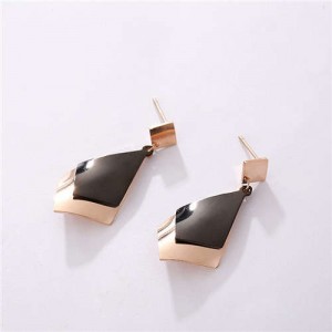 Dual Colors Geometric Design Women Stainless Steel Earrings