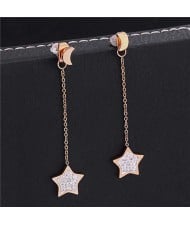 Shining Stars and Moons Combo Stainless Steel Women Shoulder Duster Tassel Earrings