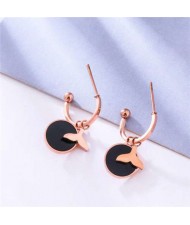 Fish Tail with Round Pendant Combo Design Stainless Steel Women Earrings - Black