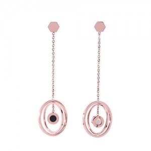 Three Dimensional Dangling Hoops Stainless Steel Shoulder Duster Tassel Earrings
