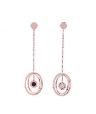 Three Dimensional Dangling Hoops Stainless Steel Shoulder Duster Tassel Earrings