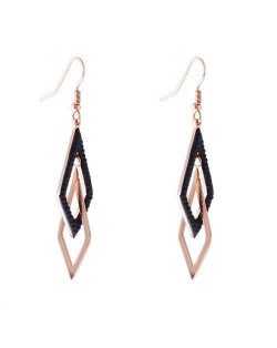 Dual Rhombuses Stainless Steel Shoulder Duster Tassel Women Earrings