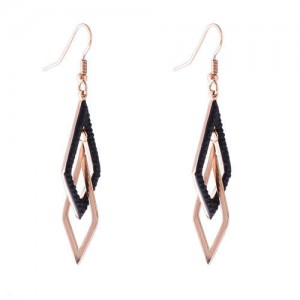 Dual Rhombuses Stainless Steel Shoulder Duster Tassel Women Earrings