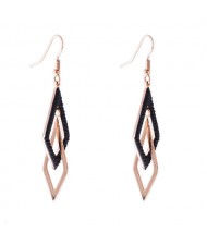 Dual Rhombuses Stainless Steel Shoulder Duster Tassel Women Earrings