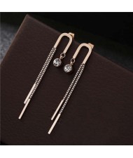 Rhinestone Embellished Unique Tassel Design Stainless Steel Women Shoulder Duster Earrings