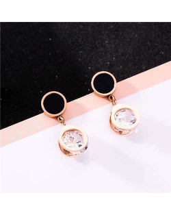 Shining Rhinestone Inlaid Round Style Stainless Steel Women Stud Earrings