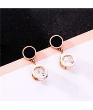 Shining Rhinestone Inlaid Round Style Stainless Steel Women Stud Earrings