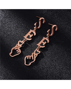 U.S. Alphabets Strand Love Theme Stainless Steel Women Earrings