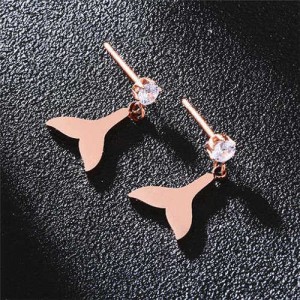 Fish Tail Design Short Style Women Stainless Steel Stud Earrings