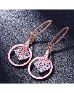 Butterfly and Rhinestone Inlaid Love Theme Hoop Fashion Stainless Steel Earrings