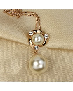 Elegent Twin Pearls Pendant Necklace -Rose Gold