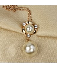 Elegent Twin Pearls Pendant Necklace -Rose Gold