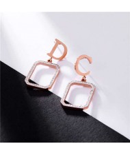 Alphabets with Rhinestone Embellished Square Hoop Combo Stainless Steel Earrings