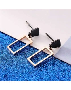 Stainless Steel Hollow Rectangular Shape Women Short Stud Earrings