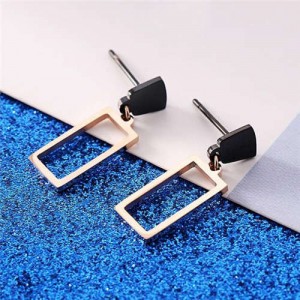 Stainless Steel Hollow Rectangular Shape Women Short Stud Earrings