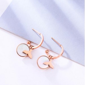 Fish Tail with Round Pendant Combo Design Stainless Steel Women Earrings - White