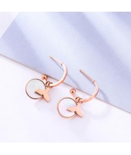 Fish Tail with Round Pendant Combo Design Stainless Steel Women Earrings - White