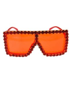 Glistening Rhinestone Rimmed Star Fashion Women Sunglasses - Red