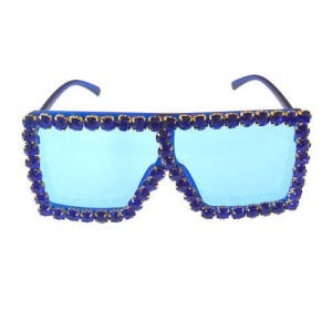 Glistening Rhinestone Rimmed Star Fashion Women Sunglasses - Blue