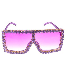 Glistening Rhinestone Rimmed Star Fashion Women Sunglasses - Purple