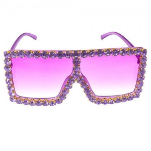 Glistening Rhinestone Rimmed Star Fashion Women Sunglasses - Purple