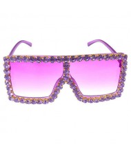 Glistening Rhinestone Rimmed Star Fashion Women Sunglasses - Purple