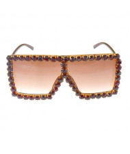 Glistening Rhinestone Rimmed Star Fashion Women Sunglasses - Brown
