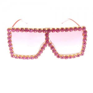 Glistening Rhinestone Rimmed Star Fashion Women Sunglasses - Rose