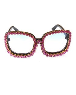 Shining Rhinestone Embellished Bold Fashion Model Style Women Sunglasses - Rose