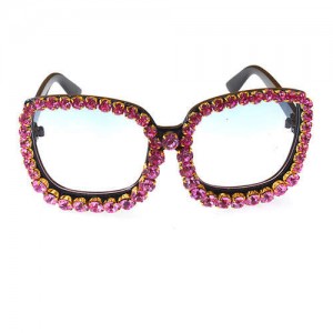 Shining Rhinestone Embellished Bold Fashion Model Style Women Sunglasses - Rose