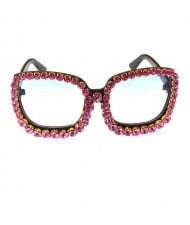 Shining Rhinestone Embellished Bold Fashion Model Style Women Sunglasses - Rose