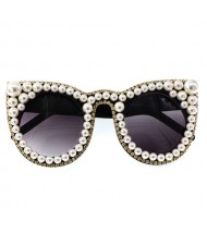 Pearls Embellished Cat Eyes Style Women Costume Sunglasses