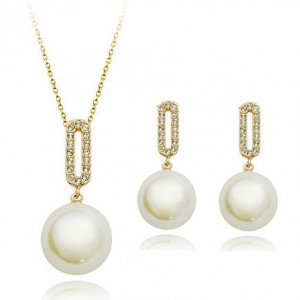 Beautiful White Pearl 18K Rose Gold Pendant Necklace Earrings Set