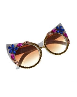 Rhinestone Flowers Decorated U.S. High Fashion Women Sunglasses