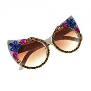 Rhinestone Flowers Decorated U.S. High Fashion Women Sunglasses