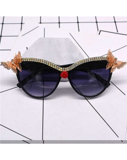 Butterflies Embellished Vintage High Fashion Women Sunglasses