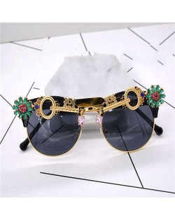 Keys and Flowers Embellished Punk Fashion Women Sunglasses