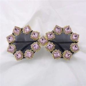 Square Green Gems Embellished High Fashion Women Sunglasses - Pink