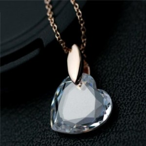 Transparent Austrian Crystal Heart Pendant Rose Gold Plated Alloy Necklace