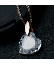 Transparent Austrian Crystal Heart Pendant Rose Gold Plated Alloy Necklace