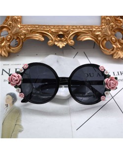 Flowers Embellished Black Fashion Women Costume Sunglasses