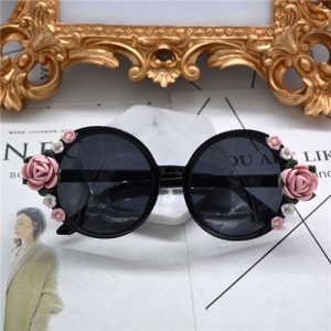 Flowers Embellished Black Fashion Women Costume Sunglasses