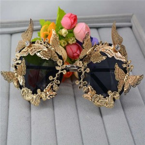 Golden Butterflies Embellished High Fashion Women Party Sunglasses