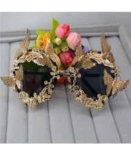 Golden Butterflies Embellished High Fashion Women Party Sunglasses